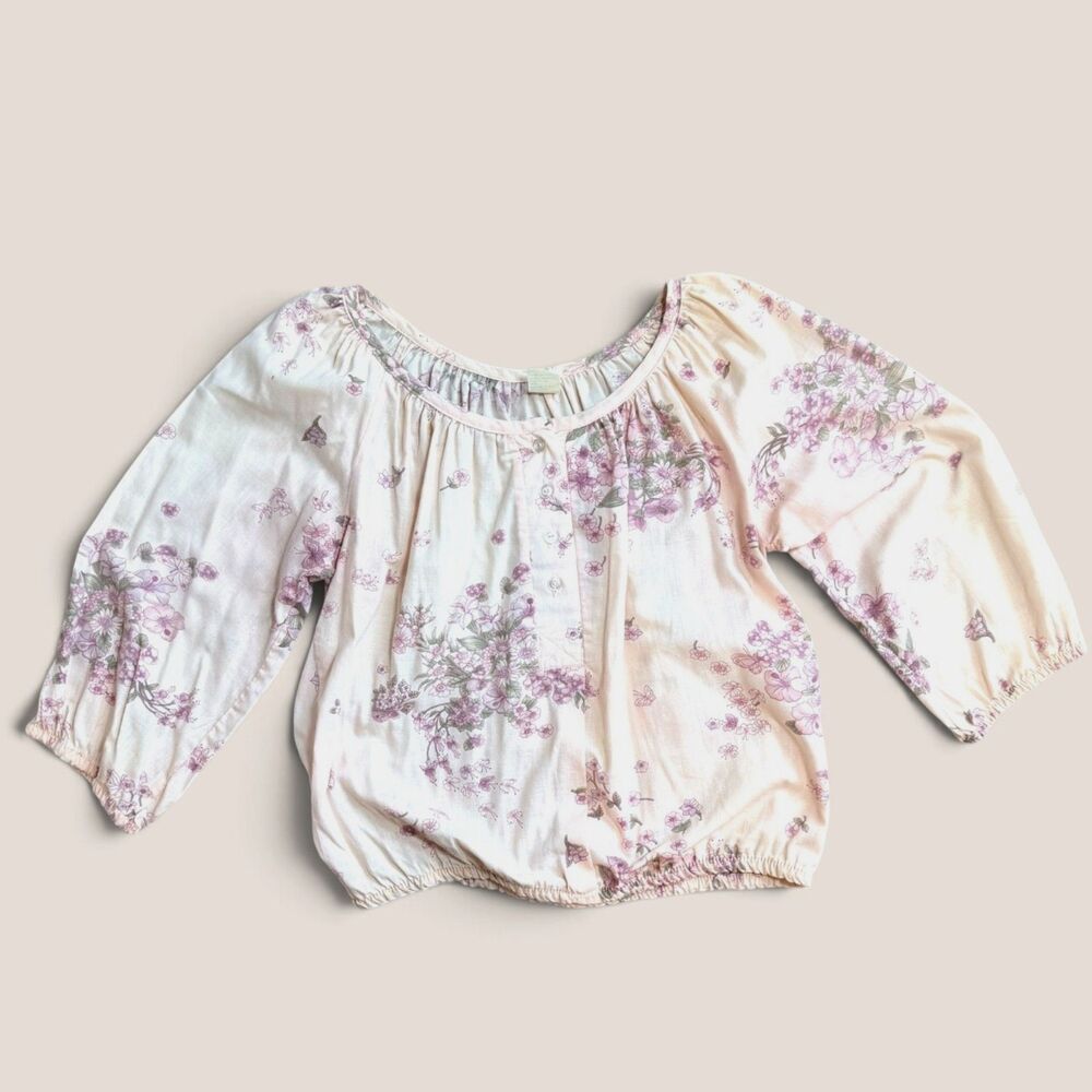 Vintage Floral Peasant Blouse Medium Cottagecore Whimsy Boho Prairie Romantic
